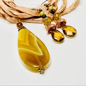 Two-sided Banded BEAUTIFUL Onyx Necklace & Artsy Bronzite Copper Bell Earrings